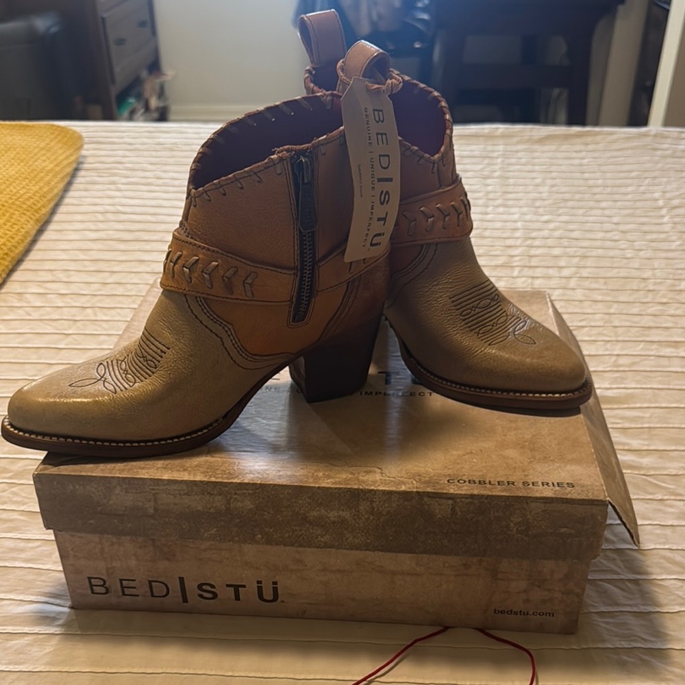 BED|STU Tan Ankle Booties with Western Flair